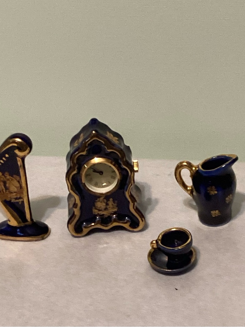 Five  Piece Porcelain Limoges Castel France Cobalt Blue Collection